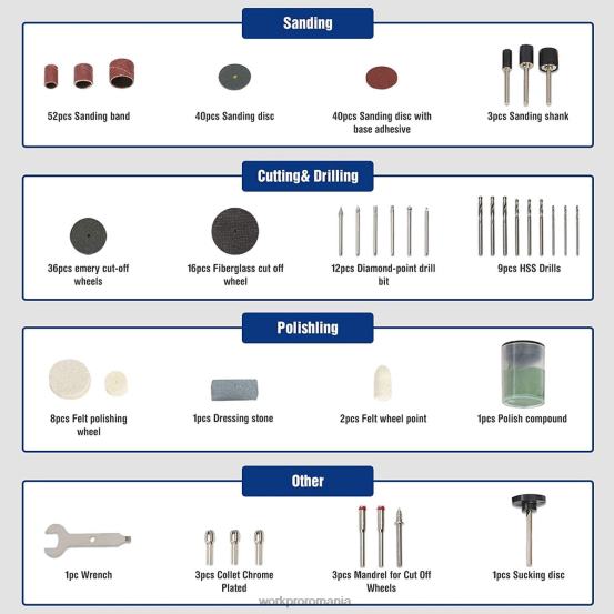 Kit de accesorii pentru scule rotative de 276 buc pentru tăiere sculptură și lustruire montare universală WORKPRO 2HX80191 morden instrument