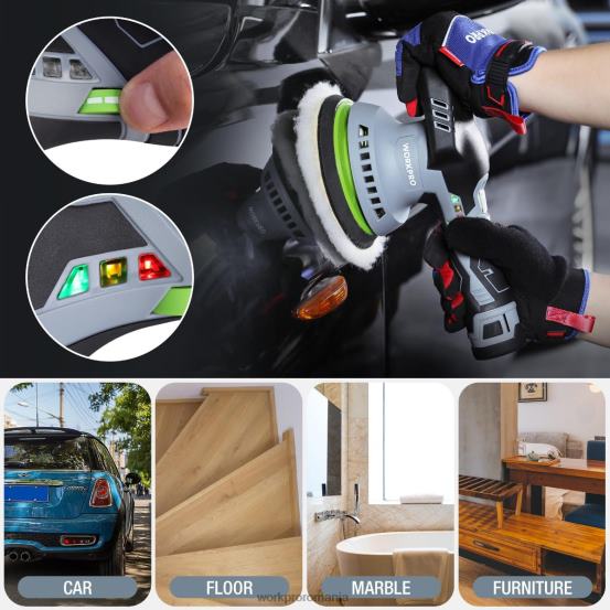 Polizor tampon auto fără fir de 6 inci cu acțiune dublă cu 2 baterii reîncărcabile de 12 V WORKPRO 2HX80238 morden instrument