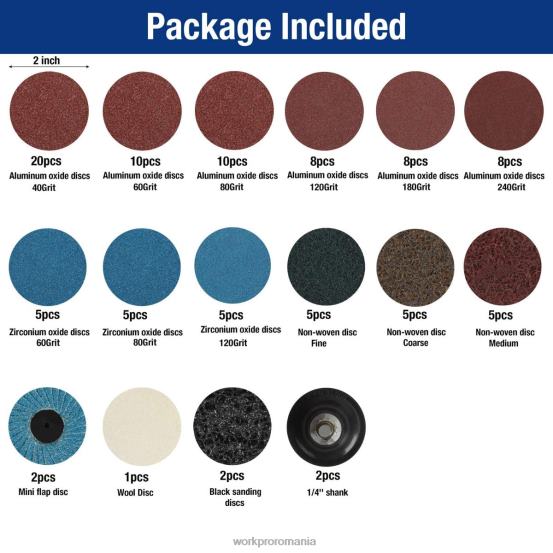 Set de 101 discuri de șlefuit discuri de 2 inch cu suport de 1/4 inch WORKPRO 2HX80193 util instrument