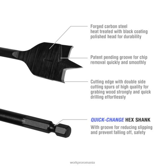 Set de burghie pro spade din oțel carbon premium de 10 buc WORKPRO 2HX80192 util instrument