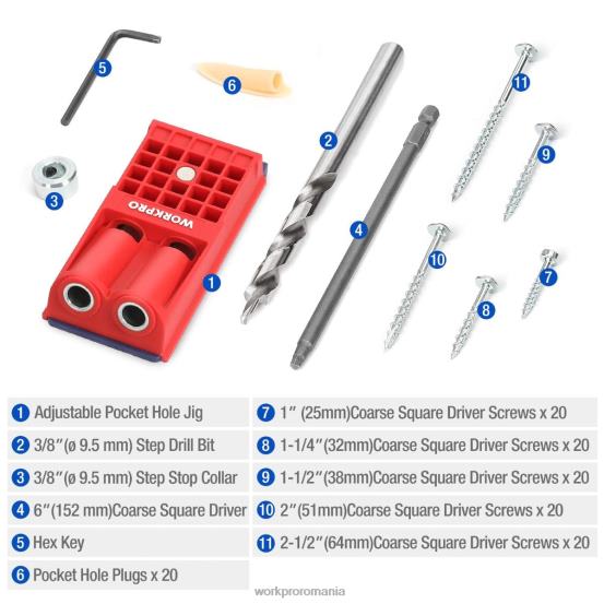 dopuri din plastic șuruburi pătrate grosiere șuruburi pocket hole jig kit WORKPRO 2HX80201 morden instrument