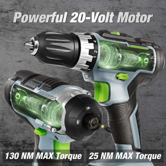 Kit combinat de mașină de găurit fără fir de 20 V, șofer și șofer cu impact cu 2 baterii de 2,0 Ah și încărcător rapid de 1 oră WORKPRO 2HX80169 util instrument