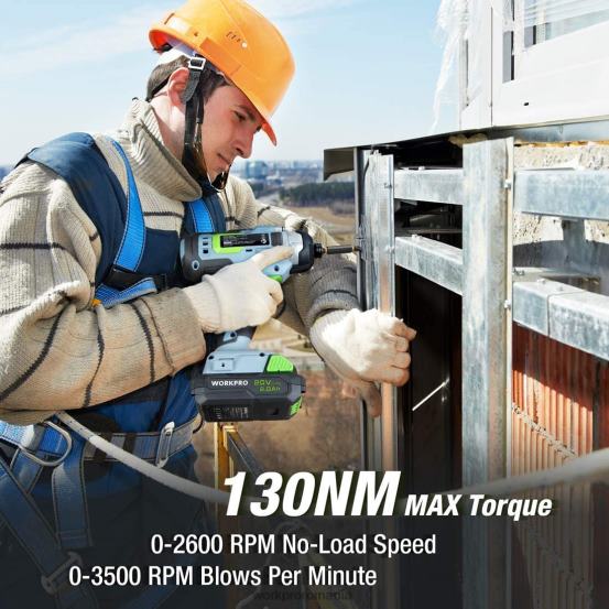 Kit combinat de mașină de găurit fără fir de 20 V, șofer și șofer cu impact cu 2 baterii de 2,0 Ah și încărcător rapid de 1 oră WORKPRO 2HX80169 util instrument