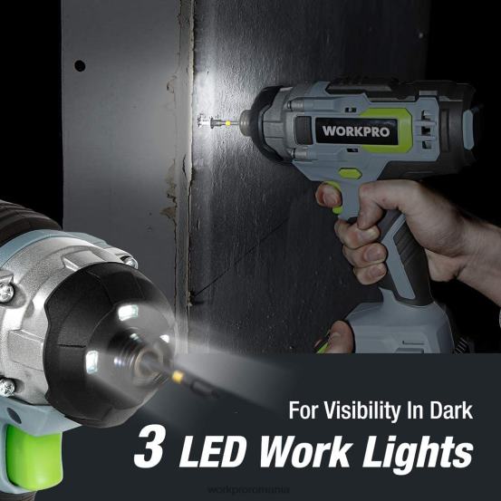 Kit combinat de mașină de găurit fără fir de 20 V, șofer și șofer cu impact cu 2 baterii de 2,0 Ah și încărcător rapid de 1 oră WORKPRO 2HX80169 util instrument