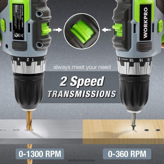 Kit de găurit cu acumulator cu viteză variabilă de 20 V, setări de cuplu 18+2, baterie li-ion de 2,0 ah și încărcător rapid de 1 oră WORKPRO 2HX80172 morden instrument