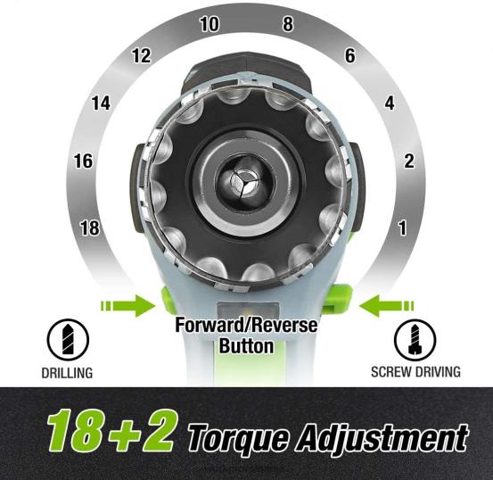Kit de găurit cu acumulator cu viteză variabilă de 20 V, setări de cuplu 18+2, baterie li-ion de 2,0 ah și încărcător rapid de 1 oră WORKPRO 2HX80172 morden instrument