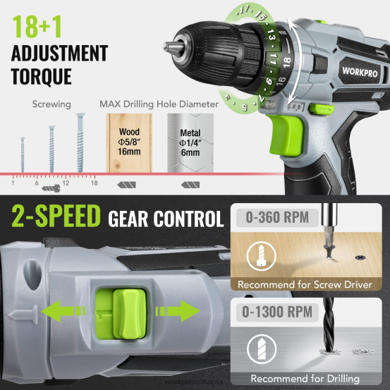 Set de scule portabile de 108 piese cu burghiu electric WORKPRO 2HX80173 roz/gri instrument