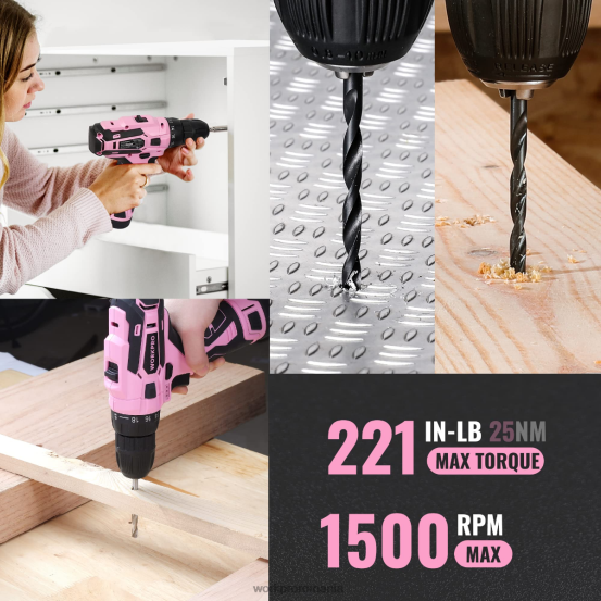 Set de scule portabile de 108 piese cu burghiu electric WORKPRO 2HX80173 roz/gri instrument