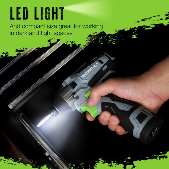 Kit șofer cu percuție fără acumulator de 12 V, set de găurit/ șofer electric hexagonal cu baterie litiu-ion de 2,0 Ah WORKPRO 2HX80190 nou instrument