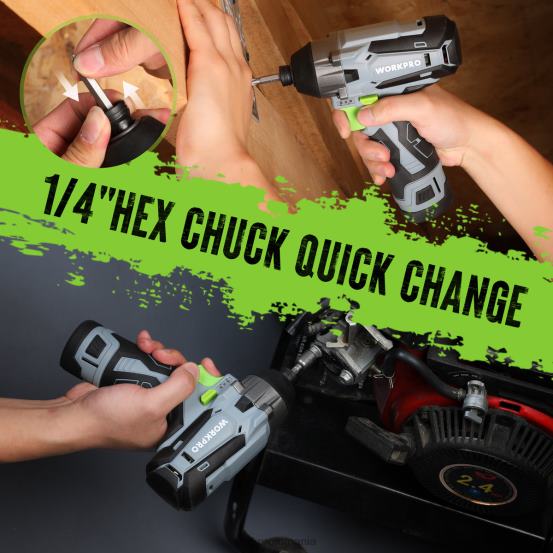 Kit șofer cu percuție fără acumulator de 12 V, set de găurit/ șofer electric hexagonal cu baterie litiu-ion de 2,0 Ah WORKPRO 2HX80190 nou instrument