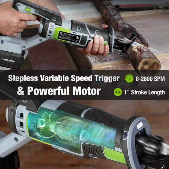 ferăstrău alternativ fără fir, 4 pânze de ferăstrău pentru tăierea lemnului și a metalelor incluse WORKPRO 2HX80184 nou instrument