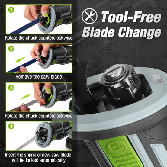 ferăstrău alternativ fără fir, 4 pânze de ferăstrău pentru tăierea lemnului și a metalelor incluse WORKPRO 2HX80184 nou instrument