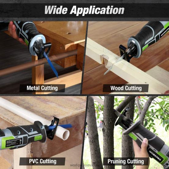 ferăstrău alternativ fără fir, 4 pânze de ferăstrău pentru tăierea lemnului și a metalelor incluse WORKPRO 2HX80184 nou instrument
