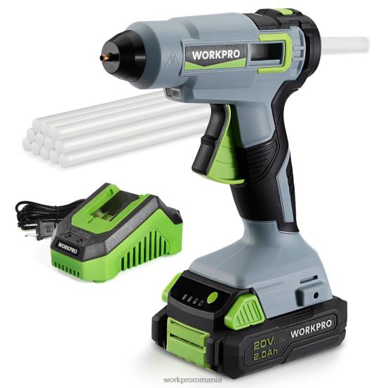Kit pistol cu ​​lipici fierbinte fără fir cu 12 bucăți de bețișoare de lipici, baterie li-ion 20v 2.0 ah WORKPRO 2HX80165 util instrument