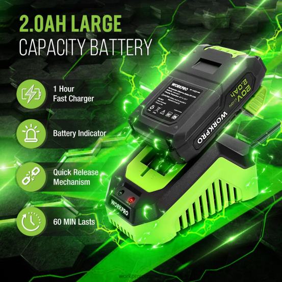 Kit pistol cu ​​lipici fierbinte fără fir cu 12 bucăți de bețișoare de lipici, baterie li-ion 20v 2.0 ah WORKPRO 2HX80165 util instrument