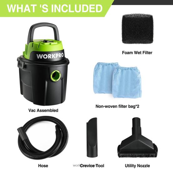 Aspirator umed/uscat 2,5 galoane 3 cai putere de vârf, aspirator portabil de magazin pentru casă WORKPRO 2HX80216 util instrument